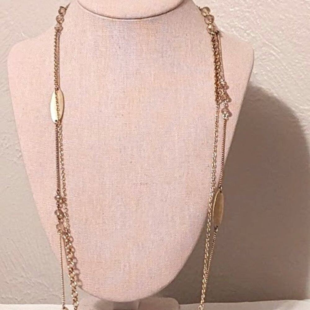 The Limited Gold Tone Flat Link and Crystal Bead Long Chain Necklace